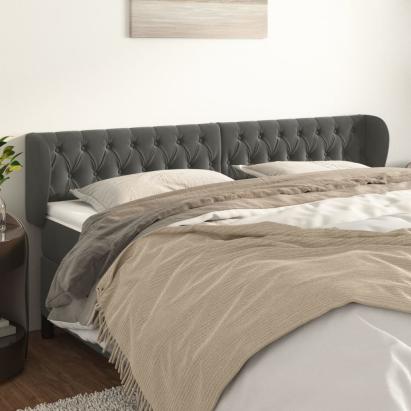 Tăblie de pat cu aripioare gri închis 183x23x78/88 cm catifea GartenMobel Dekor