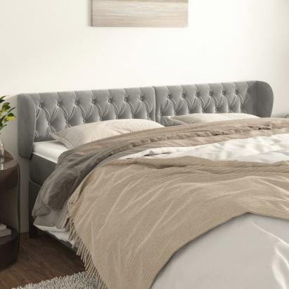 Tăblie de pat cu aripioare gri deschis 203x23x78/88 cm catifea GartenMobel Dekor