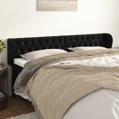 Tăblie de pat cu aripioare negru 203x23x78/88 cm catifea GartenMobel Dekor