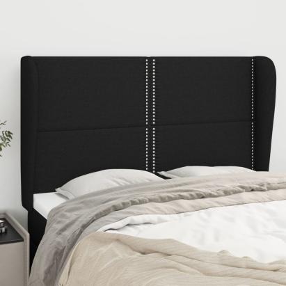 Tăblie de pat cu aripioare, negru, 147x23x118/128 cm, textil GartenMobel Dekor