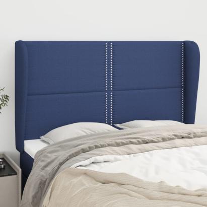 Tăblie de pat cu aripioare, albastru, 147x23x118/128 cm, textil GartenMobel Dekor