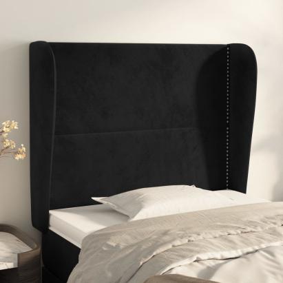 Tăblie de pat cu aripioare, negru, 83x23x118/128 cm, catifea GartenMobel Dekor