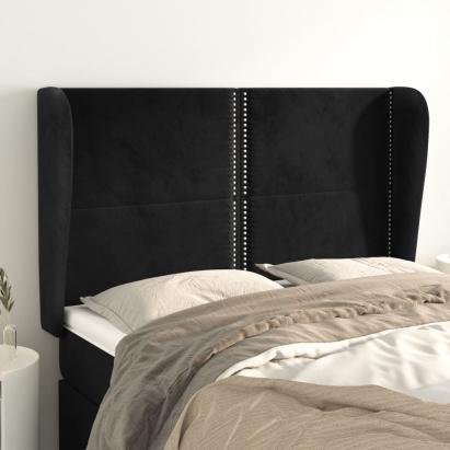 Tăblie de pat cu aripioare, negru, 147x23x118/128 cm, catifea GartenMobel Dekor