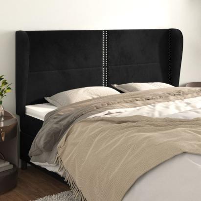 Tăblie de pat cu aripioare, negru, 163x23x118/128 cm, catifea GartenMobel Dekor