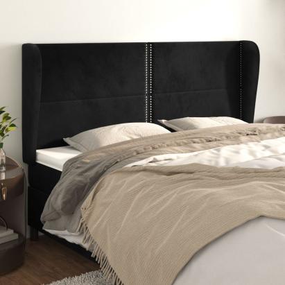 Tăblie de pat cu aripioare, negru, 183x23x118/128 cm, catifea GartenMobel Dekor