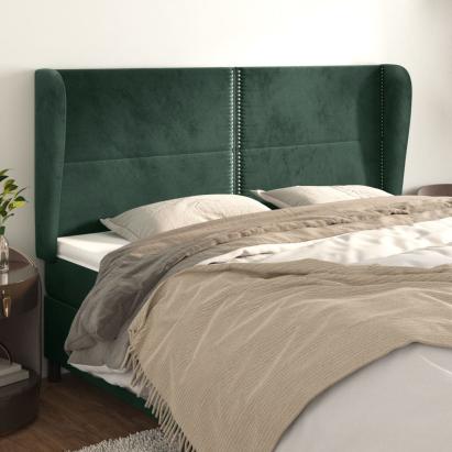 Tăblie pat cu aripioare verde închis 183x23x118/128 cm catifea GartenMobel Dekor