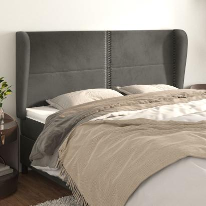 Tăblie de pat cu aripioare gri închis 203x23x118/128 cm catifea GartenMobel Dekor