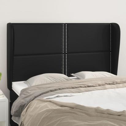 Tăblie de pat cu aripioare, negru, 147x23x118/128 cm, piele eco GartenMobel Dekor