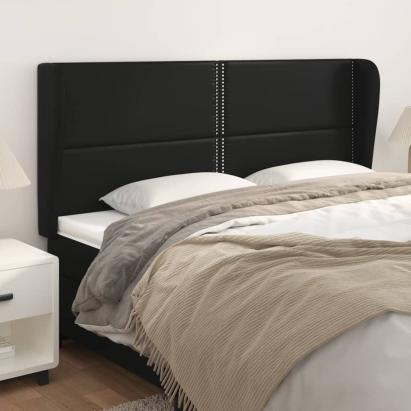 Tăblie de pat cu aripioare, negru, 183x23x118/128 cm, piele eco GartenMobel Dekor