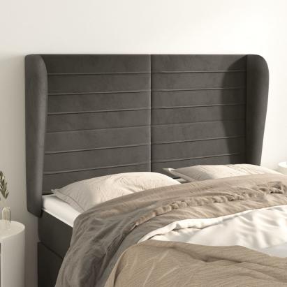 Tăblie de pat cu aripioare gri închis 147x23x118/128 cm catifea GartenMobel Dekor