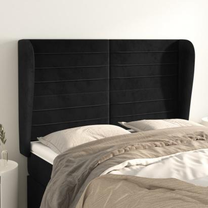 Tăblie de pat cu aripioare, negru, 147x23x118/128 cm, catifea GartenMobel Dekor