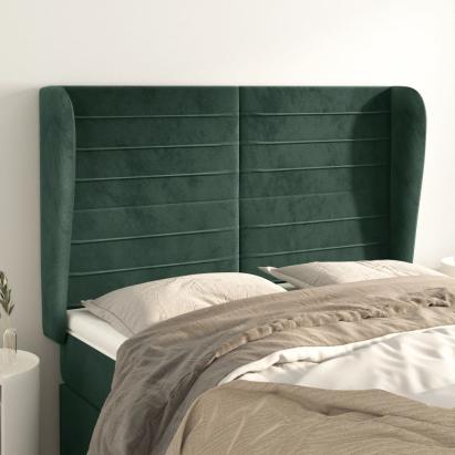 Tăblie pat cu aripioare verde închis 147x23x118/128 cm catifea GartenMobel Dekor