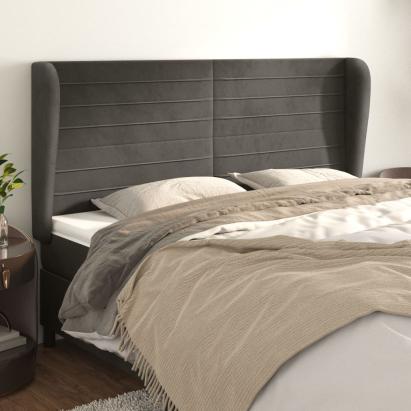 Tăblie de pat cu aripioare gri închis 203x23x118/128 cm catifea GartenMobel Dekor