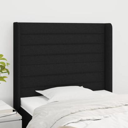 Tăblie de pat cu aripioare, negru, 93x16x118/128 cm, textil GartenMobel Dekor
