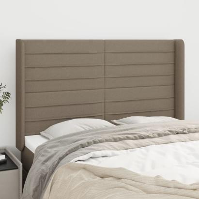 Tăblie de pat cu aripioare gri taupe 147x16x118/128 cm textil GartenMobel Dekor