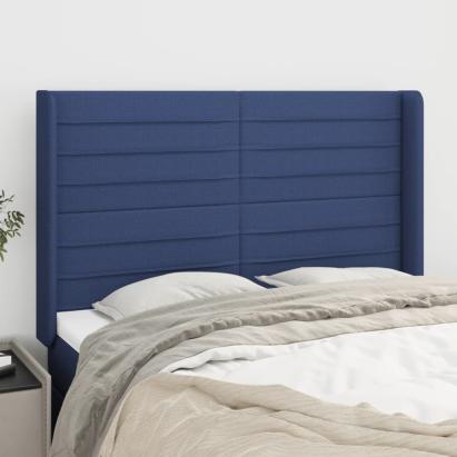 Tăblie de pat cu aripioare, albastru, 147x16x118/128 cm, textil GartenMobel Dekor
