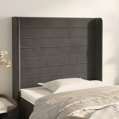Tăblie de pat cu aripioare gri închis 93x16x118/128 cm catifea GartenMobel Dekor