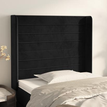 Tăblie de pat cu aripioare, negru, 103x16x118/128 cm, catifea GartenMobel Dekor