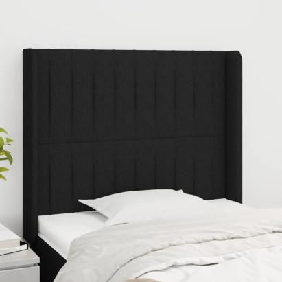 Tăblie de pat cu aripioare, negru, 83x16x118/128 cm, textil GartenMobel Dekor