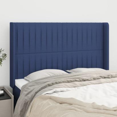 Tăblie de pat cu aripioare, albastru, 147x16x118/128 cm, textil GartenMobel Dekor