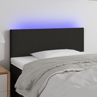 Tăblie de pat cu LED, negru, 90x5x78/88 cm, textil GartenMobel Dekor