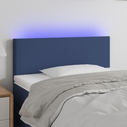 Tăblie de pat cu LED, albastru, 100x5x78/88 cm, textil GartenMobel Dekor