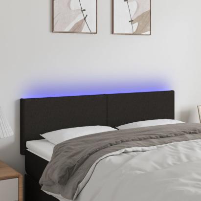 Tăblie de pat cu LED, negru, 144x5x78/88 cm, textil GartenMobel Dekor