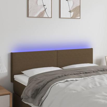 Tăblie de pat cu LED, maro închis, 144x5x78/88 cm, textil GartenMobel Dekor