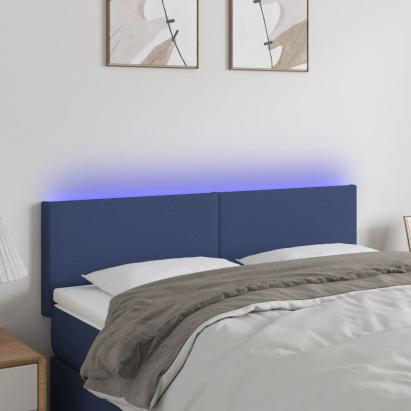 Tăblie de pat cu LED, albastru, 144x5x78/88 cm, textil GartenMobel Dekor