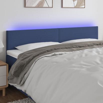 Tăblie de pat cu LED, albastru, 160x5x78/88 cm, textil GartenMobel Dekor