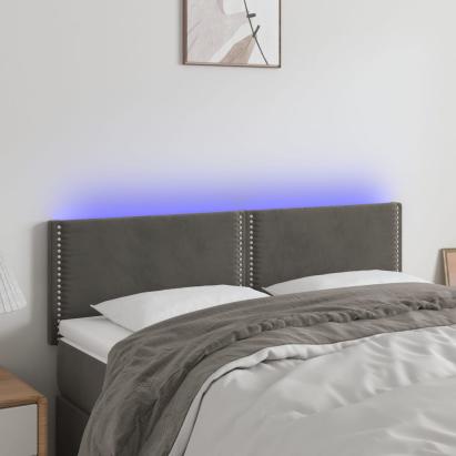 Tăblie de pat cu LED, gri închis, 144x5x78/88 cm, catifea GartenMobel Dekor