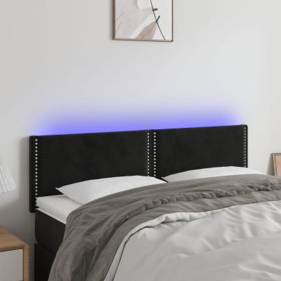 Tăblie de pat cu LED, negru, 144x5x78/88 cm, catifea GartenMobel Dekor