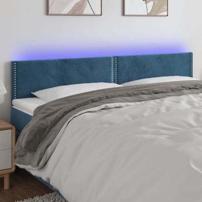 Tăblie de pat cu LED, albastru închis, 180x5x78/88 cm, catifea GartenMobel Dekor