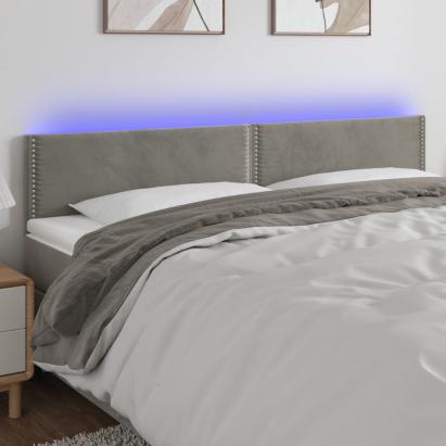 Tăblie de pat cu LED, gri deschis, 200x5x78/88 cm, catifea GartenMobel Dekor