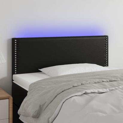 Tăblie de pat cu LED, negru, 100x5x78/88 cm, piele ecologică GartenMobel Dekor