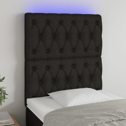 Tăblie de pat cu LED, negru, 80x7x118/128 cm, textil GartenMobel Dekor