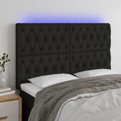 Tăblie de pat cu LED, negru, 144x5x118/128 cm, textil GartenMobel Dekor