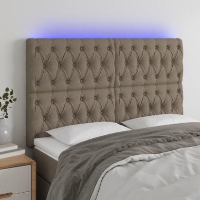 Tăblie de pat cu LED, gri taupe, 144x7x118/128 cm, textil GartenMobel Dekor