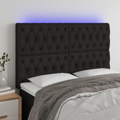 Tăblie de pat cu LED, negru, 160x7x118/128 cm, textil GartenMobel Dekor