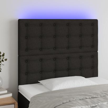 Tăblie de pat cu LED, negru, 90x5x118/128 cm, textil GartenMobel Dekor