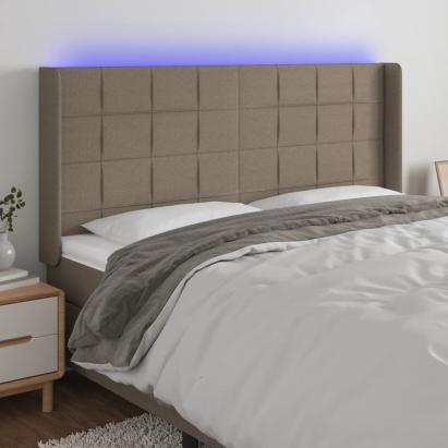 Tăblie de pat cu LED, gri taupe, 183x16x118/128 cm, textil GartenMobel Dekor