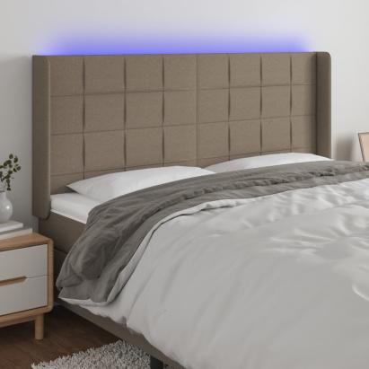Tăblie de pat cu LED, gri taupe, 203x16x118/128 cm, textil GartenMobel Dekor