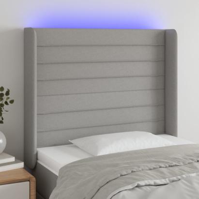 Tăblie de pat cu LED, gri deschis, 83x16x118/128 cm, textil GartenMobel Dekor