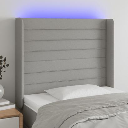 Tăblie de pat cu LED, gri deschis, 93x16x118/128 cm, textil GartenMobel Dekor