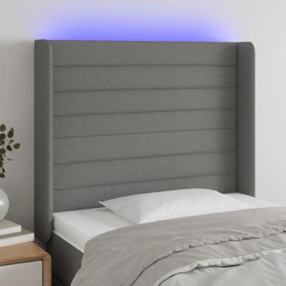 Tăblie de pat cu LED, gri închis, 93x16x118/128 cm, textil GartenMobel Dekor