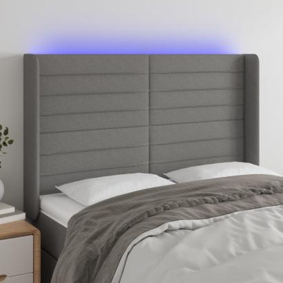 Tăblie de pat cu LED, gri închis, 147x16x118/128 cm, textil GartenMobel Dekor