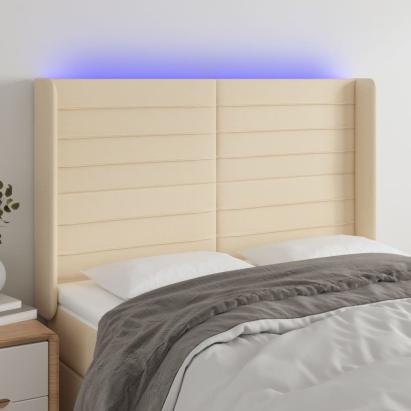 Tăblie de pat cu LED, crem, 147x16x118/128 cm, textil  GartenMobel Dekor