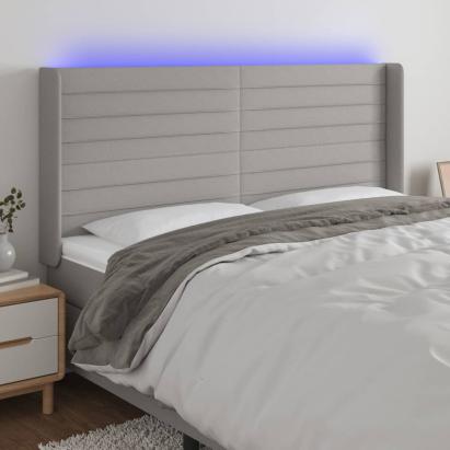 Tăblie de pat cu LED, gri deschis, 163x16x118/128 cm, textil GartenMobel Dekor