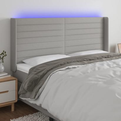 Tăblie de pat cu LED, gri deschis, 203x16x118/128 cm, textil GartenMobel Dekor