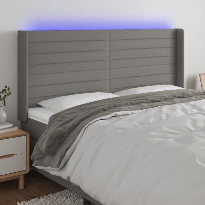 Tăblie de pat cu LED, gri închis, 203x16x118/128 cm, textil GartenMobel Dekor